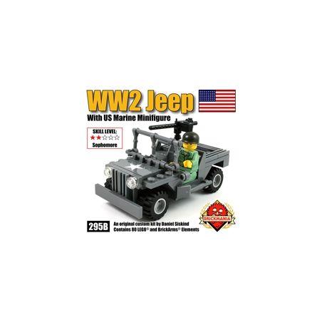 BRICKMANIA 295B non  XE JEEP THỜI THẾ CHIẾN II VÀ CÁC NHÂN VẬT HẢI QUÂN HOA KỲ bộ đồ chơi xếp lắp ráp ghép mô hình Military Army WW2 JEEP WITH US MARINE MINIFIG Quân Sự Bộ Đội 80 khối