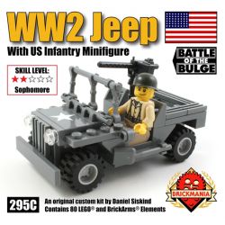 BRICKMANIA 295C non  XE JEEP THỜI THẾ CHIẾN II VÀ CÁC NHÂN VẬT NHỎ CỦA BỘ BINH HOA KỲ bộ đồ chơi xếp lắp ráp ghép mô hình Military Army WW2 JEEP WITH US INFANTRY MINIFIG Quân Sự Bộ Đội 80 khối