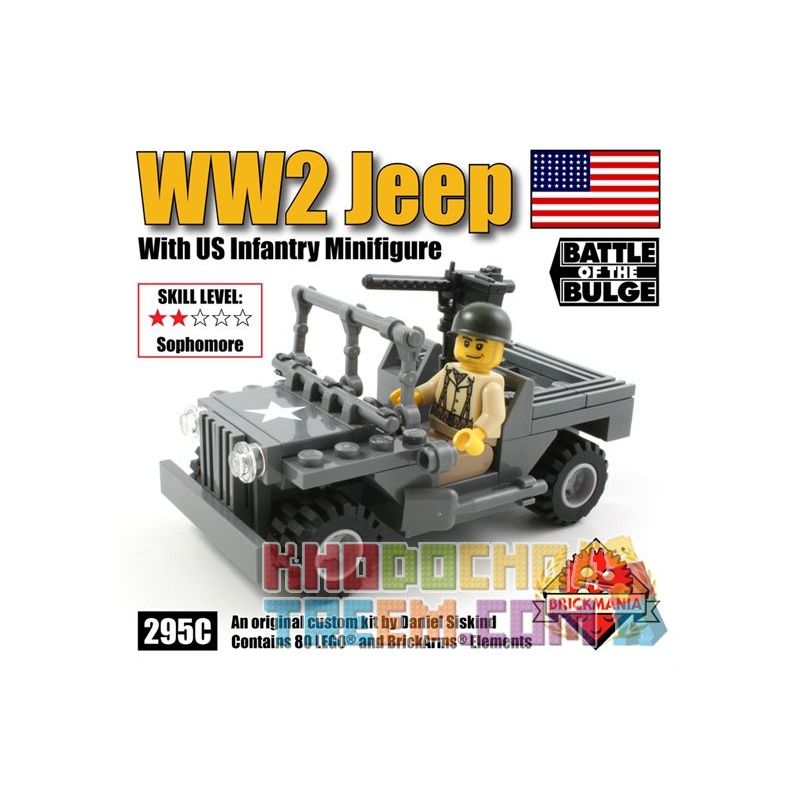 BRICKMANIA 295C non  XE JEEP THỜI THẾ CHIẾN II VÀ CÁC NHÂN VẬT NHỎ CỦA BỘ BINH HOA KỲ bộ đồ chơi xếp lắp ráp ghép mô hình Military Army WW2 JEEP WITH US INFANTRY MINIFIG Quân Sự Bộ Đội 80 khối