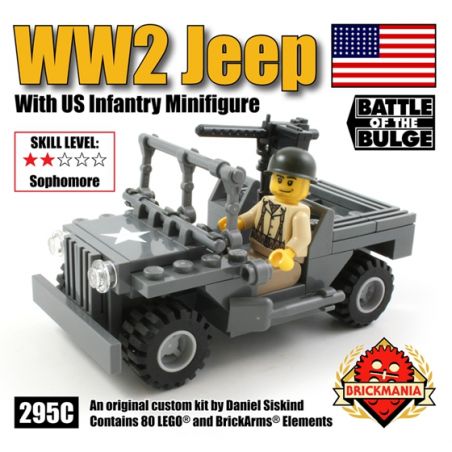 BRICKMANIA 295C non  XE JEEP THỜI THẾ CHIẾN II VÀ CÁC NHÂN VẬT NHỎ CỦA BỘ BINH HOA KỲ bộ đồ chơi xếp lắp ráp ghép mô hình Military Army WW2 JEEP WITH US INFANTRY MINIFIG Quân Sự Bộ Đội 80 khối