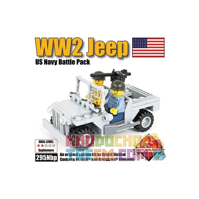 BRICKMANIA 295N non  XE JEEP THỜI THẾ CHIẾN II (HẢI QUÂN HOA KỲ) bộ đồ chơi xếp lắp ráp ghép mô hình Military Army WW2 JEEP (US NAVY) Quân Sự Bộ Đội 80 khối