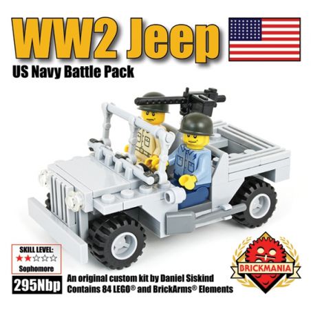 BRICKMANIA 295N non  XE JEEP THỜI THẾ CHIẾN II (HẢI QUÂN HOA KỲ) bộ đồ chơi xếp lắp ráp ghép mô hình Military Army WW2 JEEP (US NAVY) Quân Sự Bộ Đội 80 khối