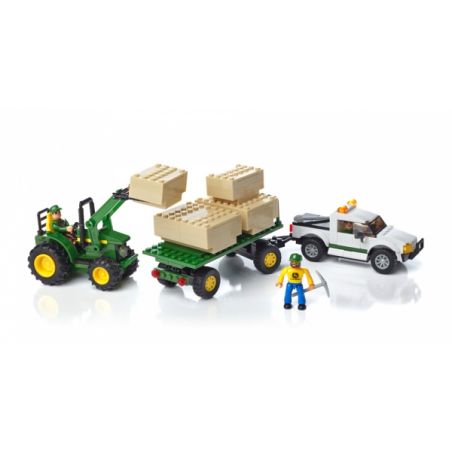 MEGA BLOKS 80848 80841 non  ĐƠN VỊ VẬN CHUYỂN JOHN DEERE HAY BALE bộ đồ chơi xếp lắp ráp ghép mô hình City JOHN DEERE BALE TRANSPORT UNIT Thành Phố 384 khối