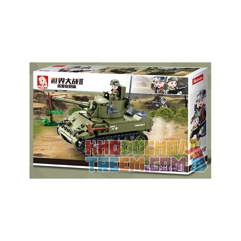 SLUBAN M38-B0856 B0856 0856 M38B0856 38-B0856 non  XE TĂNG HẠNG NHẸ M5 STUART CỦA QUÂN ĐỘI HOA KỲ bộ đồ chơi xếp lắp ráp ghép mô hình Military Army Quân Sự Bộ Đội 344 khối