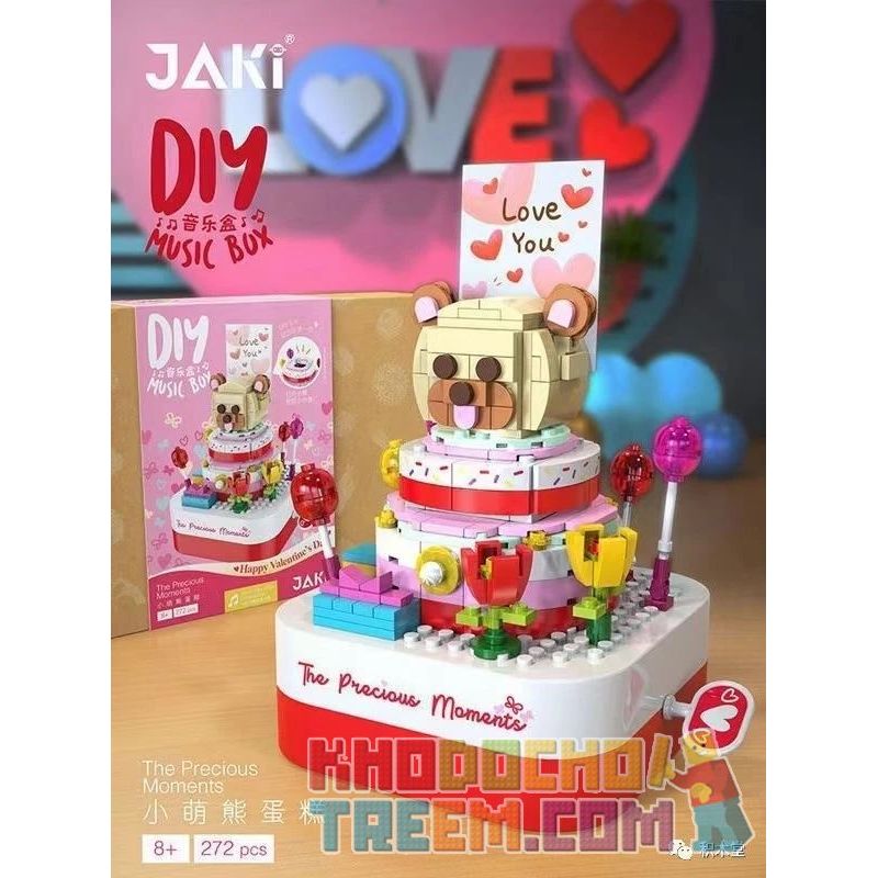 JAKI JK1305 1305 non  BÁNH GẤU NHỎ DỄ THƯƠNG bộ đồ chơi xếp lắp ráp ghép mô hình Creator DIY MUSIC BOX HAPPY BRITHDAY Sáng Tạo 272 khối
