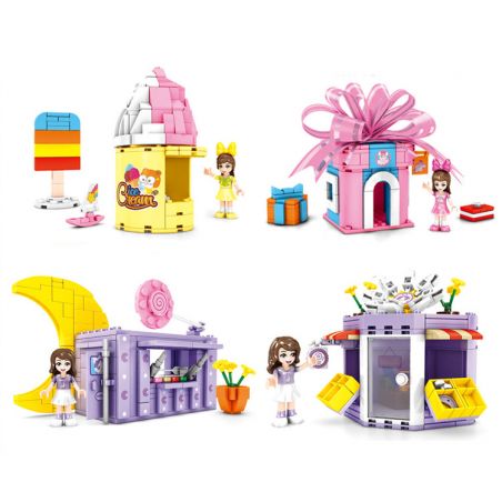 SEMBO 604008 604009 604010 604011 non  4 LOẠI CỬA HÀNG KEM HOA QUÀ TẶNG BÁNH KẸO bộ đồ chơi xếp lắp ráp ghép mô hình  Các Bạn Gái 695 khối
