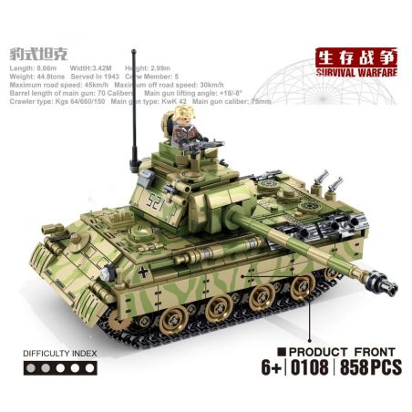 SHENG YUAN SY 0108 non  LEOPARD TANK. bộ đồ chơi xếp lắp ráp ghép mô hình Military Army PANZERKAMPFWAGEN V PANTHER Quân Sự Bộ Đội 858 khối