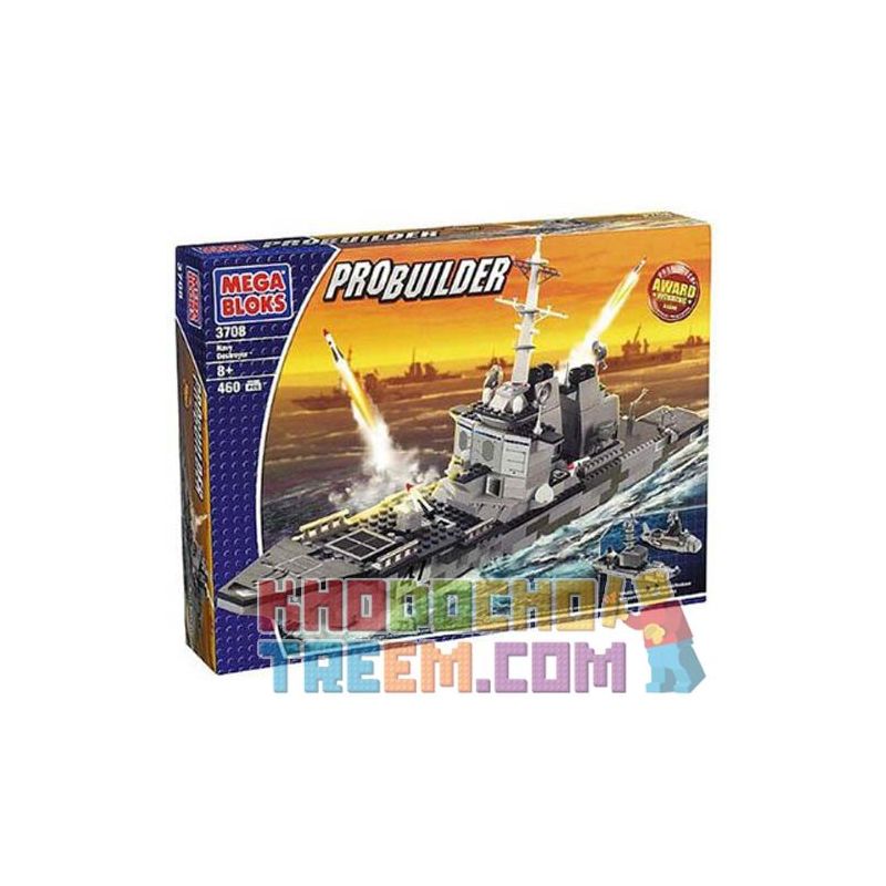 MEGA BLOKS 3708 non  TÀU KHU TRỤC HẢI QUÂN bộ đồ chơi xếp lắp ráp ghép mô hình Military Army NAVY DESTROYER Quân Sự Bộ Đội 460 khối