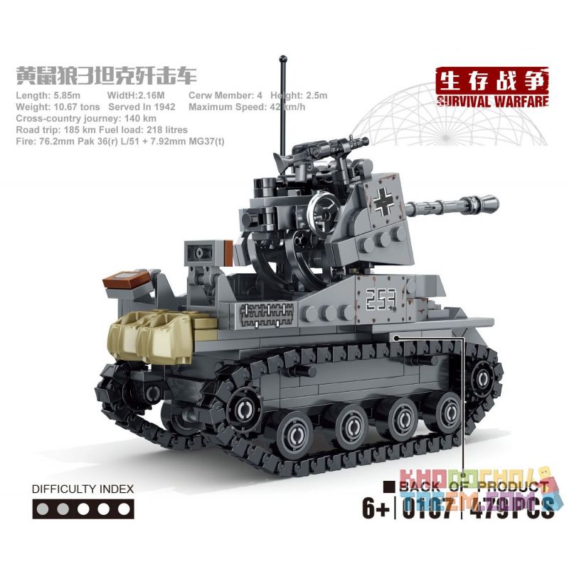 SHENG YUAN SY 0107 non  KẺ HỦY DIỆT XE TĂNG WEASEL 3 bộ đồ chơi xếp lắp ráp ghép mô hình Military Army SURVIVAL WARFARE MARDER III AUSF.H Quân Sự Bộ Đội 479 khối