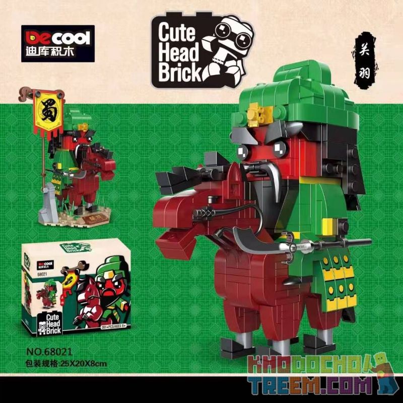 Decool 68021 Jisi 68021 non  TAM QUỐC: QUAN YU bộ đồ chơi xếp lắp ráp ghép mô hình Brickheadz CUTE HEAD BRICK Nhân Vật Đầu To 391 khối