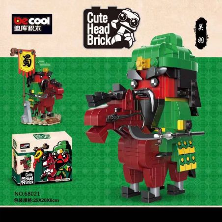 Decool 68021 Jisi 68021 non  TAM QUỐC: QUAN YU bộ đồ chơi xếp lắp ráp ghép mô hình Brickheadz CUTE HEAD BRICK Nhân Vật Đầu To 391 khối