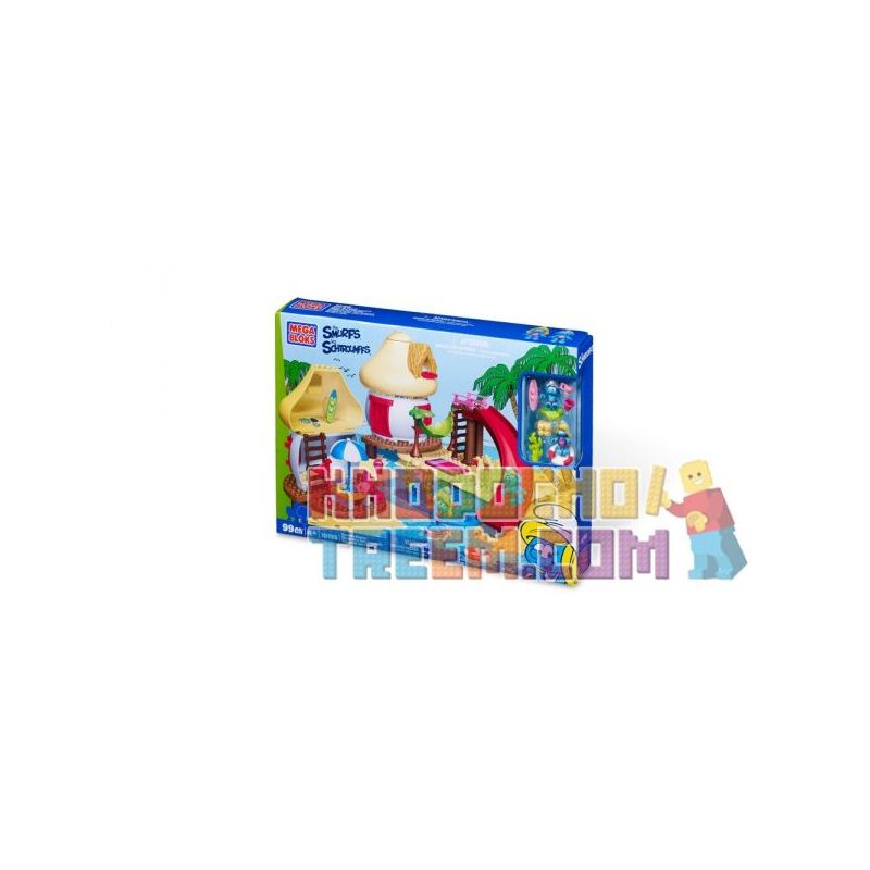 MEGA BLOKS 10755 non  BÃI BIỂN BLUE CLOW. bộ đồ chơi xếp lắp ráp ghép mô hình Movie & Game SMURFS BEACH Phim Và Trò Chơi 99 khối
