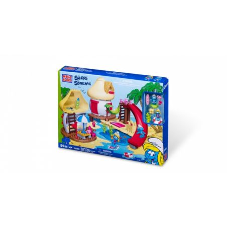 MEGA BLOKS 10755 non  BÃI BIỂN BLUE CLOW. bộ đồ chơi xếp lắp ráp ghép mô hình Movie & Game SMURFS BEACH Phim Và Trò Chơi 99 khối