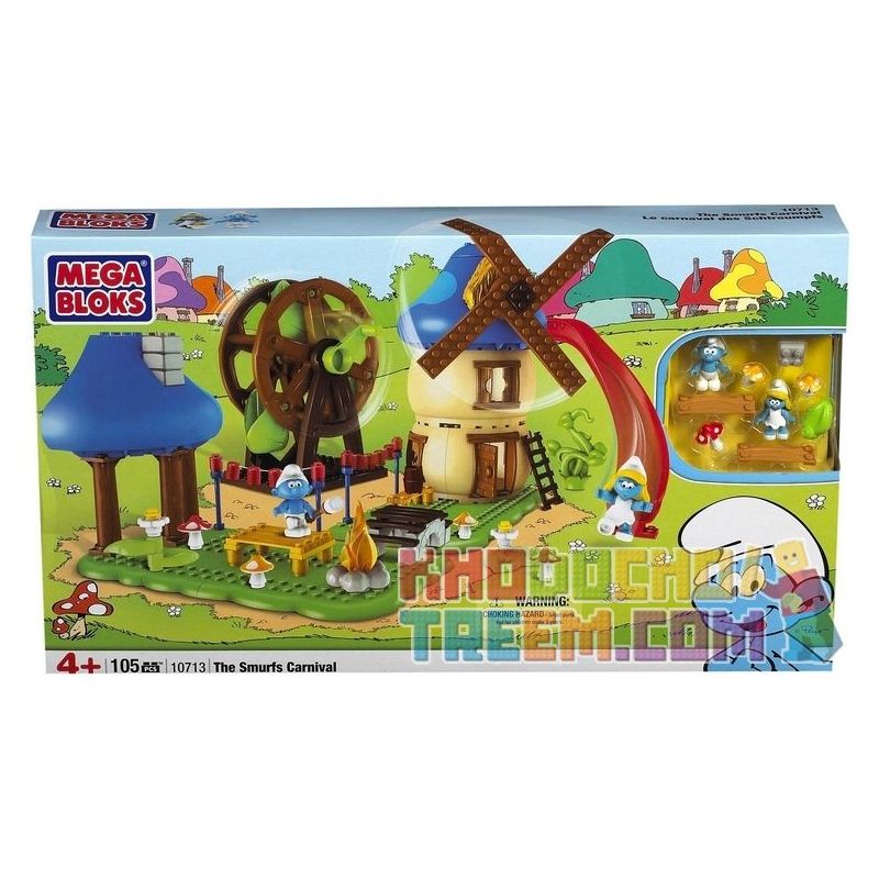 MEGA BLOKS 10713 non  BLUE SPIRIT CARNIVAL. bộ đồ chơi xếp lắp ráp ghép mô hình Movie & Game THE SMURFS CARNIVAL Phim Và Trò Chơi 105 khối