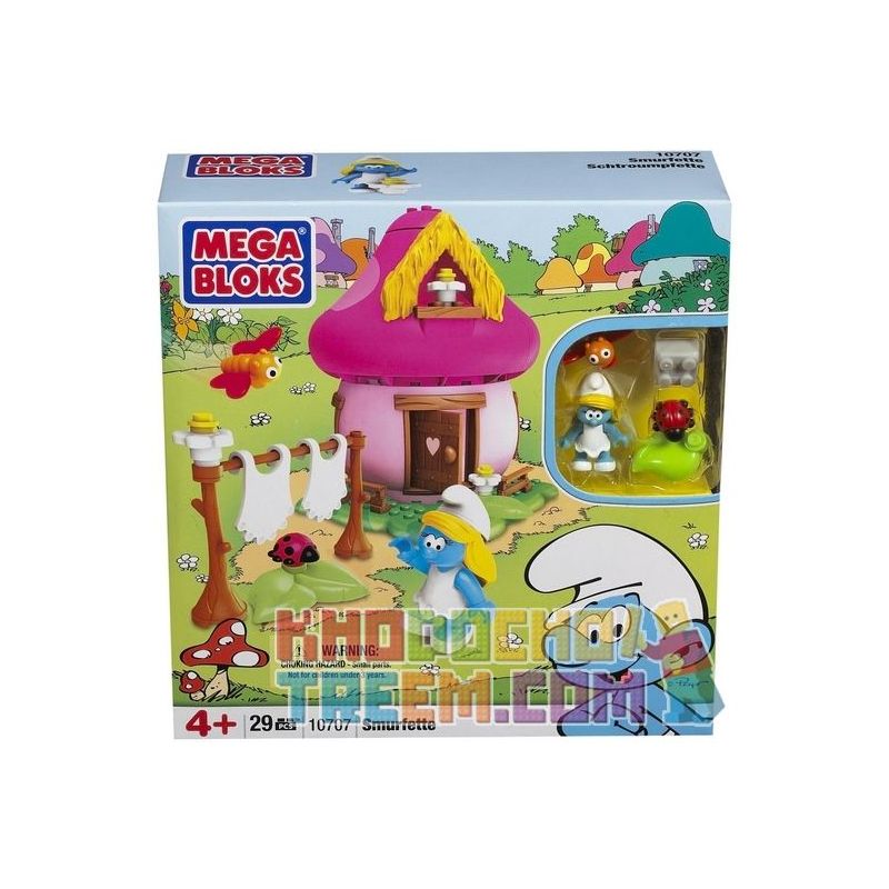 MEGA BLOKS 10707 non  EM GÁI MÀU XANH bộ đồ chơi xếp lắp ráp ghép mô hình Movie & Game SMURFETTE Phim Và Trò Chơi 29 khối