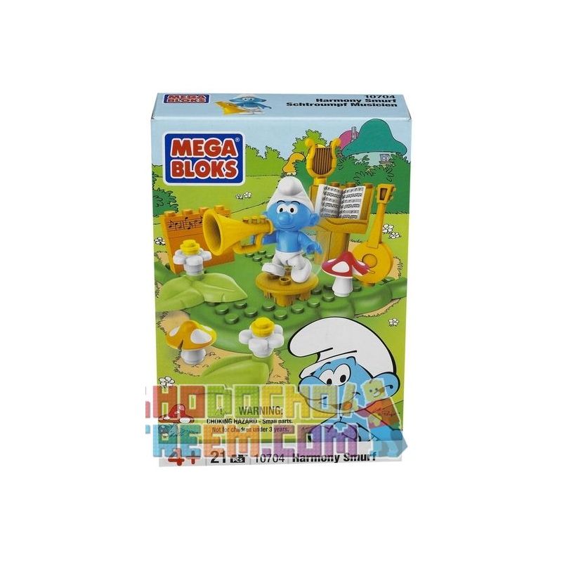 MEGA BLOKS 10704 non  TINH THẦN MÀU XANH HÀI HÒA bộ đồ chơi xếp lắp ráp ghép mô hình Trolls World Tour HARMONY SMURF Cuộc Lưu Diễn Của Các Chú Lùn 21 khối