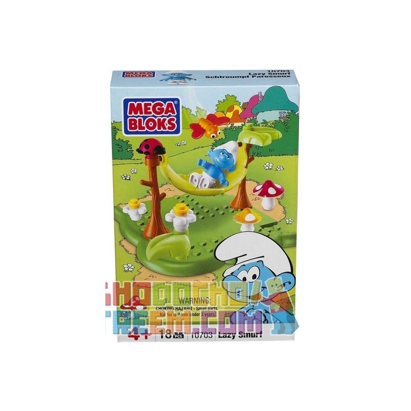 MEGA BLOKS 10703 non  LAZY BLUE SPIRIT. bộ đồ chơi xếp lắp ráp ghép mô hình Trolls World Tour LAZY SMURF Cuộc Lưu Diễn Của Các Chú Lùn 18 khối