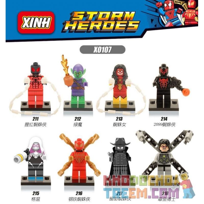 XINH X0107 0107 211 212 213 214 215 216 217 218 non  HÀNG TRĂM NGƯỜI 8 NHỆN bộ đồ chơi xếp lắp ráp ghép mô hình Spider-Man STORM HEROES Người Nhện