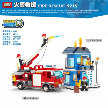 GUDI 9215 non  XE CỨU HỎA bộ đồ chơi xếp lắp ráp ghép mô hình Fire Rescure FIREMAN FIRE RESCUE 431 khối