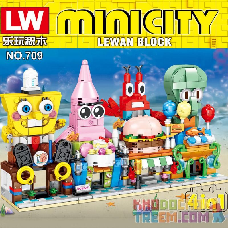 LW 709 non  CHẾ ĐỘ XEM PHỐ SPONGEBOB bộ đồ chơi xếp lắp ráp ghép mô hình Creator MINI CITY Sáng Tạo