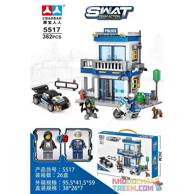 CHAOBAO RENREN 5517 non  ĐỒN CẢNH SÁT bộ đồ chơi xếp lắp ráp ghép mô hình City SWAT TEAM ACTION Thành Phố 382 khối