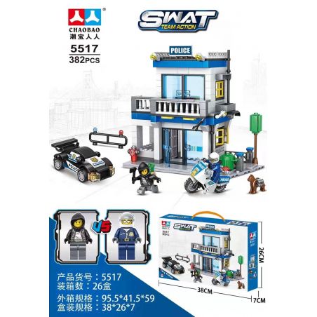 CHAOBAO RENREN 5517 non  ĐỒN CẢNH SÁT bộ đồ chơi xếp lắp ráp ghép mô hình City SWAT TEAM ACTION Thành Phố 382 khối