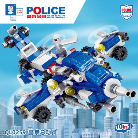 ZHEGAO QL0259 0259 non  CẢNH SÁT HUY ĐỘNG 10IN1. bộ đồ chơi xếp lắp ráp ghép mô hình Police
