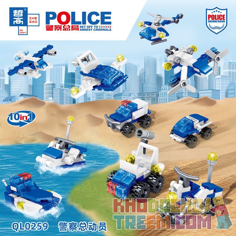 ZHEGAO QL0259 0259 non  CẢNH SÁT HUY ĐỘNG 10IN1. bộ đồ chơi xếp lắp ráp ghép mô hình Police
