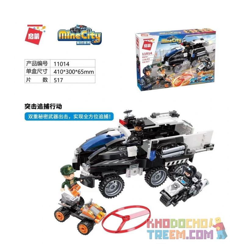 Enlighten 11014 Qman 11014 non  CUỘC TẤN CÔNG THEO ĐUỔI bộ đồ chơi xếp lắp ráp ghép mô hình Minecity Thành Phố Mỏ 517 khối
