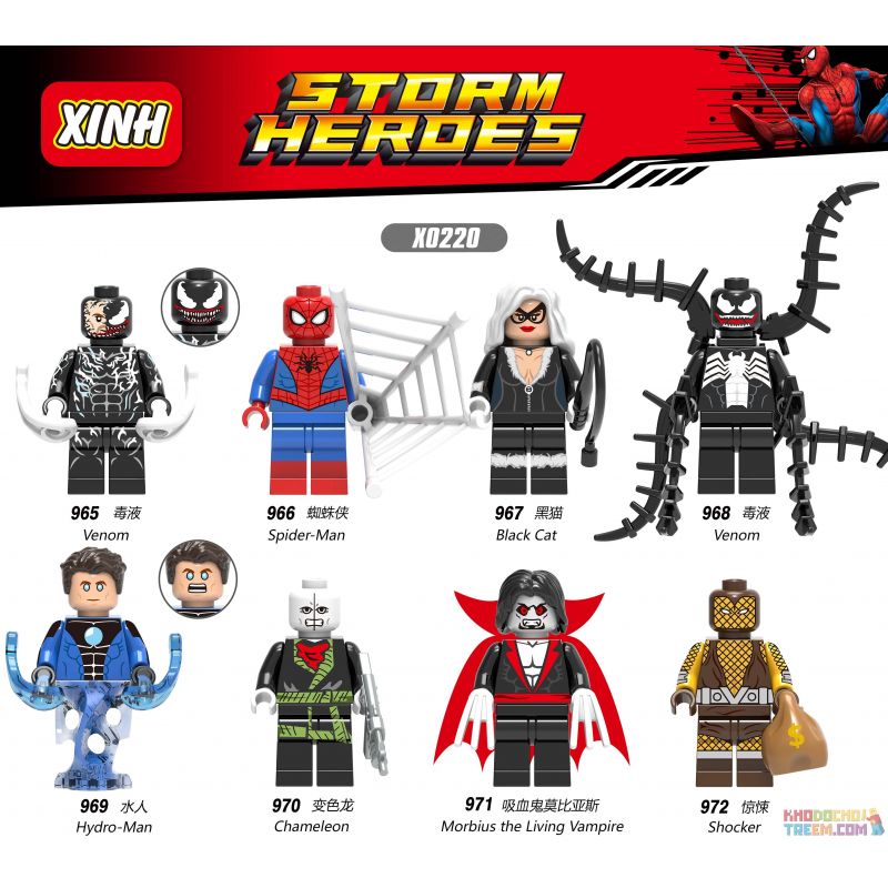 XINH X0220 0220 965 966 967 968 969 970 971 972 non  HÀNG TRĂM NGƯỜI 8 SIÊU ANH HÙNG bộ đồ chơi xếp lắp ráp ghép mô hình Spider-Man STORM HEROES Người Nhện