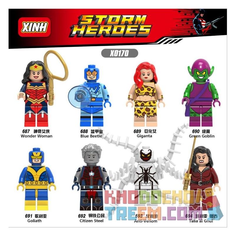 XINH X0170 0170 687 688 689 690 691 692 693 694 non  HÀNG TRĂM NGƯỜI 8 SIÊU ANH HÙNG bộ đồ chơi xếp lắp ráp ghép mô hình Dc Comics Super Heroes STORM HEROES Siêu Anh Hùng Dc