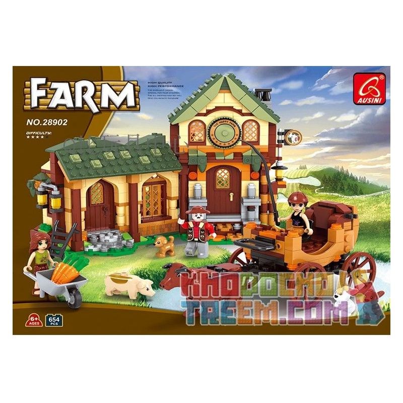 AUSINI 28902 non  TRANG TRẠI bộ đồ chơi xếp lắp ráp ghép mô hình City FARM Thành Phố 654 khối