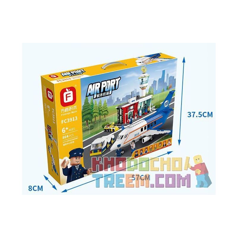 FORANGE FC3913 3913 non  SÂN BAY TRUNG TÂM THÀNH PHỐ bộ đồ chơi xếp lắp ráp ghép mô hình AIRPORT 864 khối
