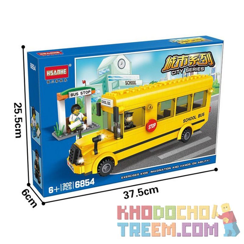 HSANHE 6854 non  XE BUÝT CỦA TRƯỜNG bộ đồ chơi xếp lắp ráp ghép mô hình City CITY SCHOOL BUS Thành Phố 302 khối