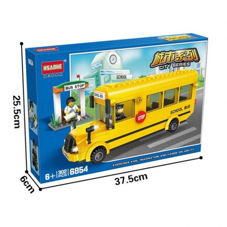 HSANHE 6854 non  XE BUÝT CỦA TRƯỜNG bộ đồ chơi xếp lắp ráp ghép mô hình City CITY SCHOOL BUS Thành Phố 302 khối