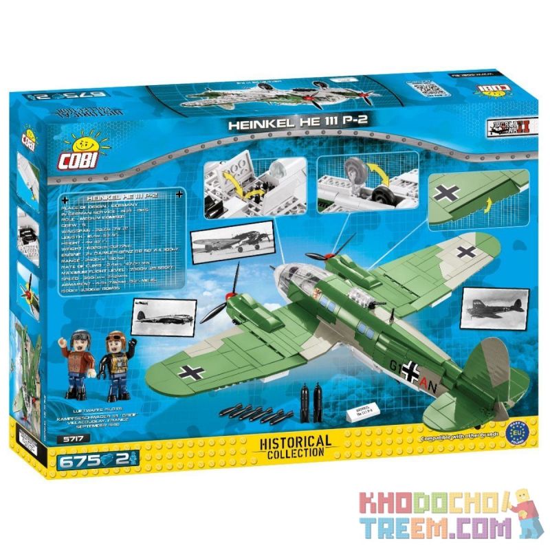 COBI CHARACTER BUILDING COBI-5717 5717 COBI5717 non  MÁY BAY NÉM BOM HE 111 P-2 bộ đồ chơi xếp lắp ráp ghép mô hình Military Army HEINKEL 111 P-2 Quân Sự Bộ Đội 675 khối