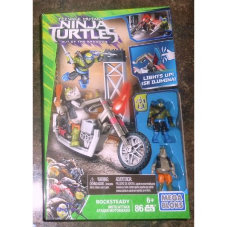MEGA BLOKS DPF79 non  XE MÁY GIA SÚC. bộ đồ chơi xếp lắp ráp ghép mô hình Teenage Mutant Ninja Turtles ROCKSTEADY MOTO ATTACK Ninja Rùa 86 khối