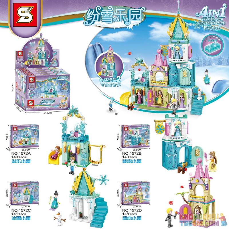 SHENG YUAN SY 1572 non  DREAM CASTLE 4IN1 LODGE SECRET HOUSE ICE SNOW COTTAGE SWEETLOVE bộ đồ chơi xếp lắp ráp ghép mô hình S-GIRLS 572 khối