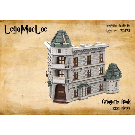 MorkModel 032101 Mork Model 032101 REBRICKABLE MOC-53748 53748 MOC53748 non  NGÂN HÀNG NIKHA LANE bộ đồ chơi xếp lắp ráp ghép mô hình Harry Potter GRINGOTTS BANK & UKRANIAN IRONBELLY DRAGON - DIAGON ALLEY Chú Bé Phù Thủy 3924 khối