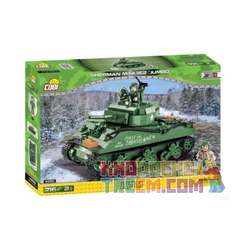 COBI CHARACTER BUILDING COBI-2550 2550 COBI2550 non  SHERMAN M4A3E2. tỷ lệ 1:28 bộ đồ chơi xếp lắp ráp ghép mô hình Military Army SHERMAN M4A3E2 JUMBO Quân Sự Bộ Đội 716 khối