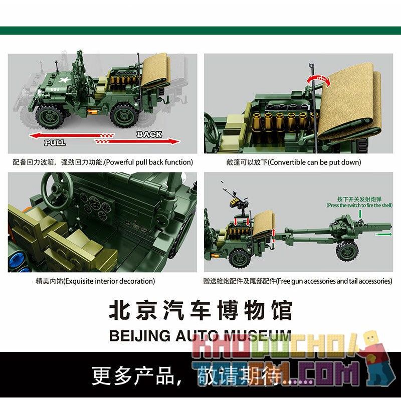 SEMBO 705805 non  HỘP ĐỰNG SÚNG GIPYEIS M38 bộ đồ chơi xếp lắp ráp ghép mô hình Creator BEIJING AUTO MUSEUM JEEP VILLYS Sáng Tạo 807 khối