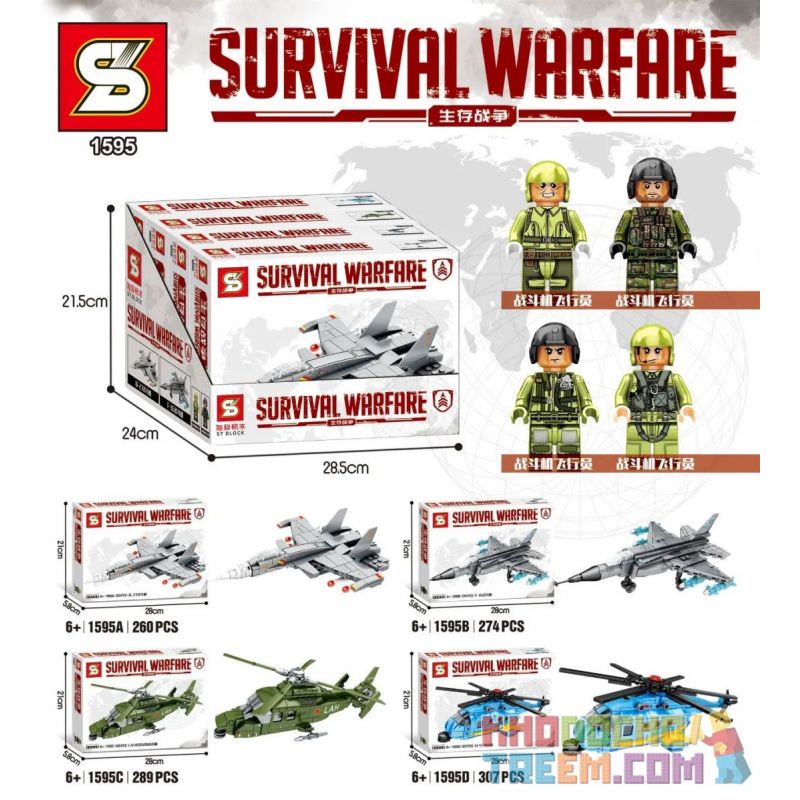 SHENG YUAN SY 1595A 1595B 1595C 1595D non  4 MÔ HÌNH CHIẾN TRANH SINH TỒN bộ đồ chơi xếp lắp ráp ghép mô hình Military Army SURVIVAL WARFARE Quân Sự Bộ Đội 1130 khối