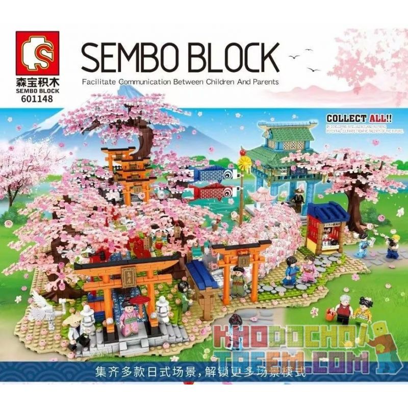 SEMBO 601148 non  CẢNH HOA ANH ĐÀO NHẬT BẢN bộ đồ chơi xếp lắp ráp ghép mô hình 916 khối