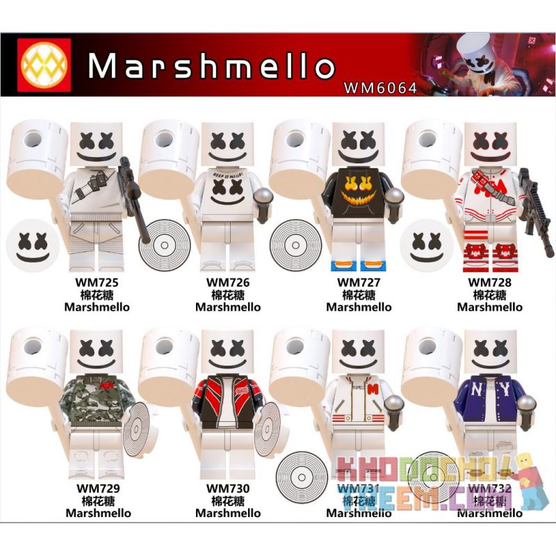 WM 6064 725 726 727 728 729 730 731 732 non  HÀNG TRĂM NGƯỜI 8 MARSHMALLOWS bộ đồ chơi xếp lắp ráp ghép mô hình Movie & Game MARSHMELLO Phim Và Trò Chơi