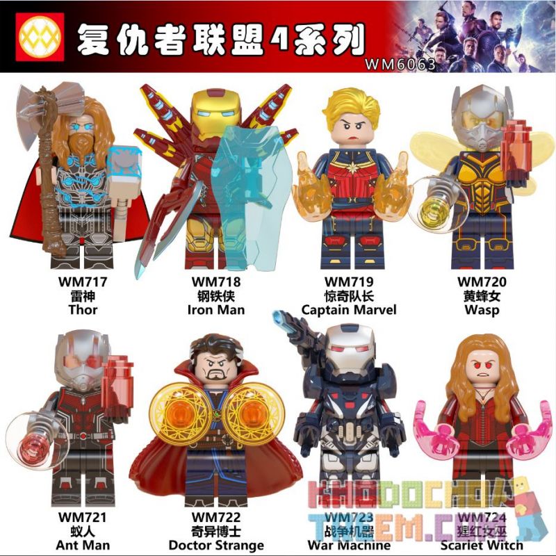 WM 6063 717 718 719 720 721 722 723 724 non  HÀNG TRĂM NGƯỜI 8 AVENGERS 4 SERIES bộ đồ chơi xếp lắp ráp ghép mô hình Super Heroes Siêu Nhân Anh Hùng