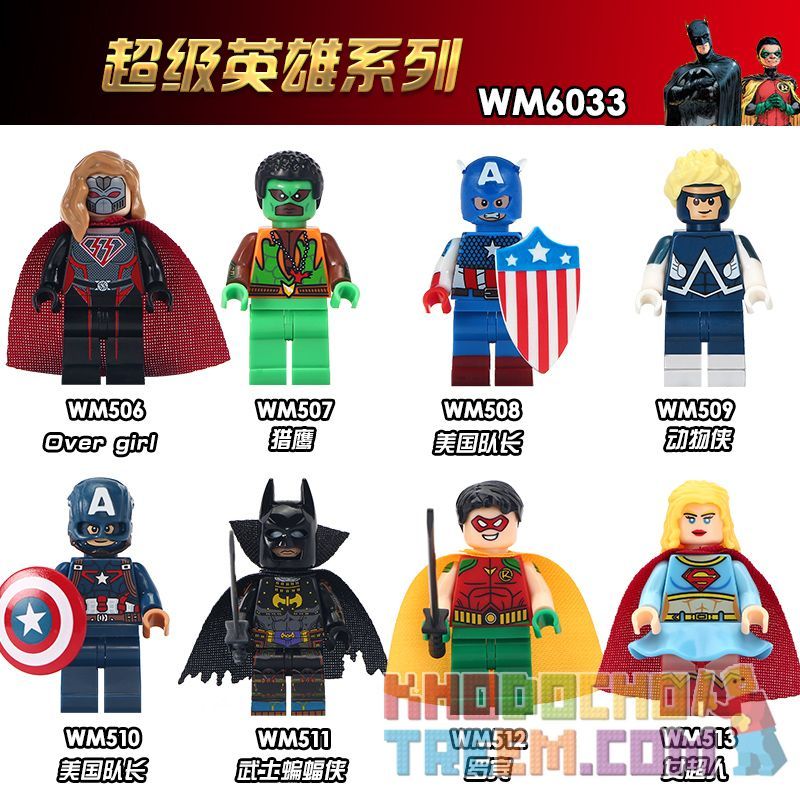 WM 6033 506 507 508 509 510 511 512 513 non  HÀNG TRĂM NGƯỜI 8 SÊ-RI SIÊU ANH HÙNG bộ đồ chơi xếp lắp ráp ghép mô hình Super Heroes Siêu Nhân Anh Hùng