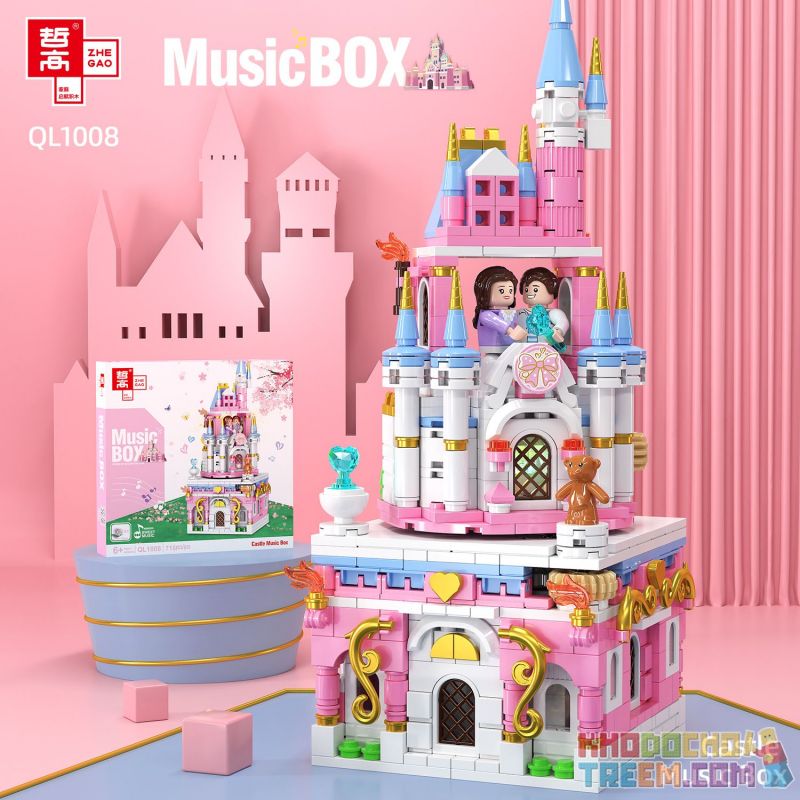 ZHEGAO QL1008 1008 non  CASTLE MUSIC BOX. bộ đồ chơi xếp lắp ráp ghép mô hình Girl Con Gái 715 khối