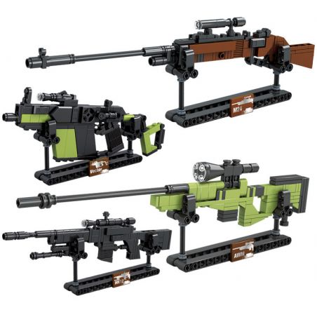 ZHEGAO QL0454-1 0454-1 QL0454-2 0454-2 QL0454-3 0454-3 QL0454-4 0454-4 non  SÚNG MINI 4 AWM M24 VECTOR MK12 bộ đồ chơi xếp lắp ráp ghép mô hình Gun MHWP 389 khối