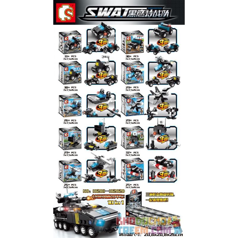 SEMBO 102011 102012 102013 102014 102015 102016 102017 102018 102019 102020 non  XE BỌC THÉP LÁ CHẮN CẢNH SÁT ĐẶC BIỆT 10IN1 bộ đồ chơi xếp lắp ráp ghép mô hình Swat Special Force SEWAT Đặc Nhiệm 286 khối