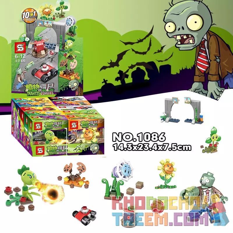 SHENG YUAN SY 1086 non  CÂY SO VỚI ZOMBIE 10 bộ đồ chơi xếp lắp ráp ghép mô hình Plants Vs Zombies PLANTS VS. ZOMBIES Hoa Quả Nổi Giận 180 khối